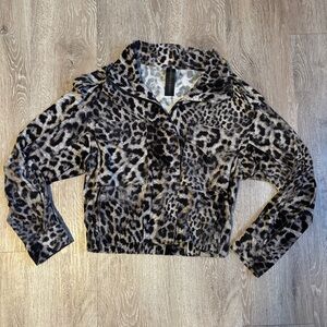 Norma Kamali Grey Leopard Print Bomber Jacket – Zip Front – Size XS
